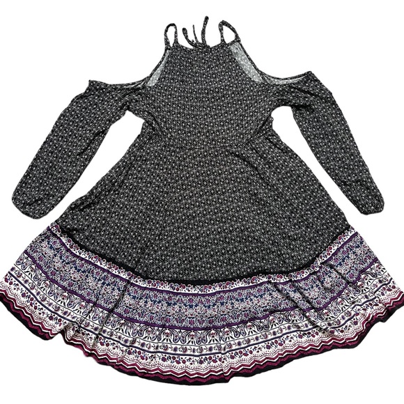 Torrid Multi Color Border Print Challis Cold Shoulder Skater Dress Size 00 - Picture 5 of 5